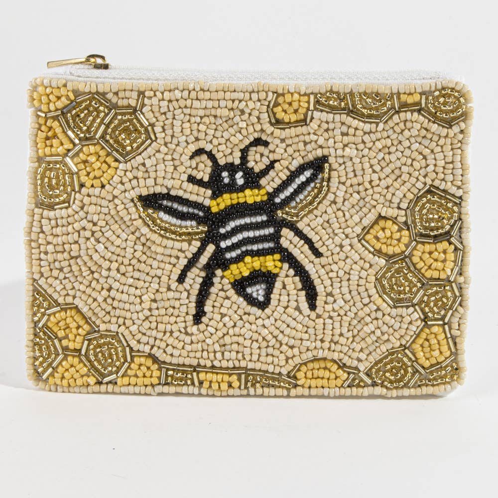 Honeycomb Bee Beaded Coin Pouch