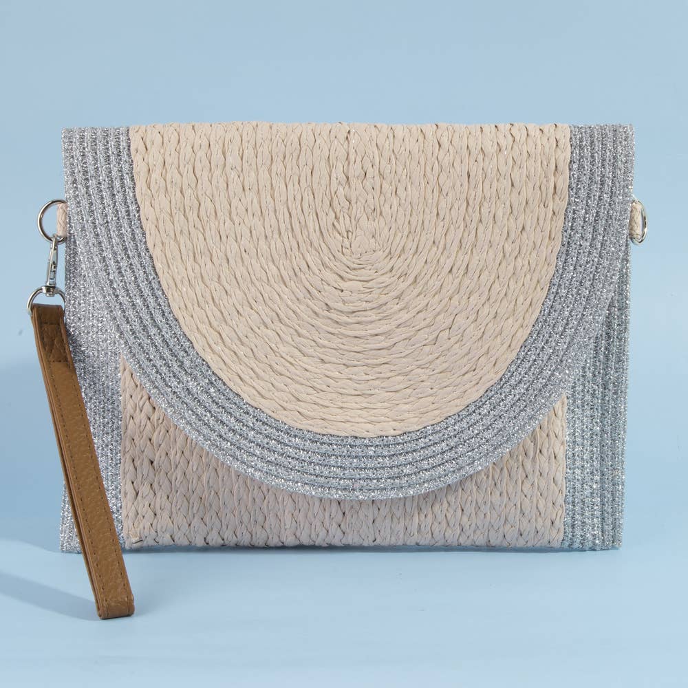 Half Moon Flap Woven Straw Clutch Bag