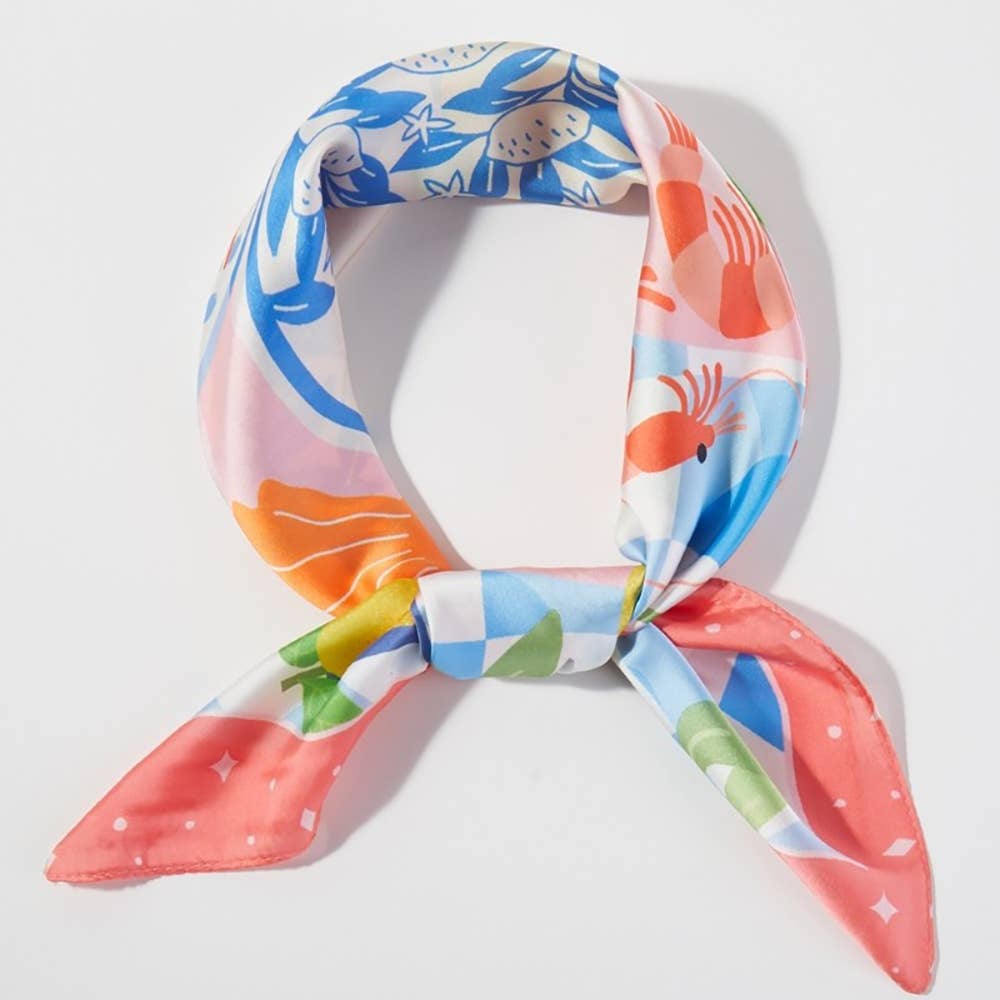 Seaside Crab Lobster Shrimp Feast Square Bandana Scarf