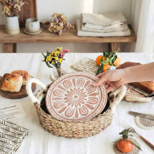Handmade Bread Warmer & Wicker Basket - Vintage flower