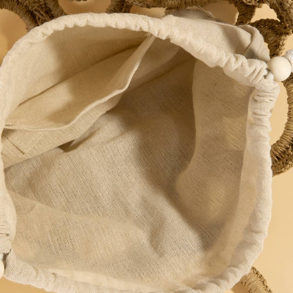 Straw Round Pattern Mesh Hand Bag