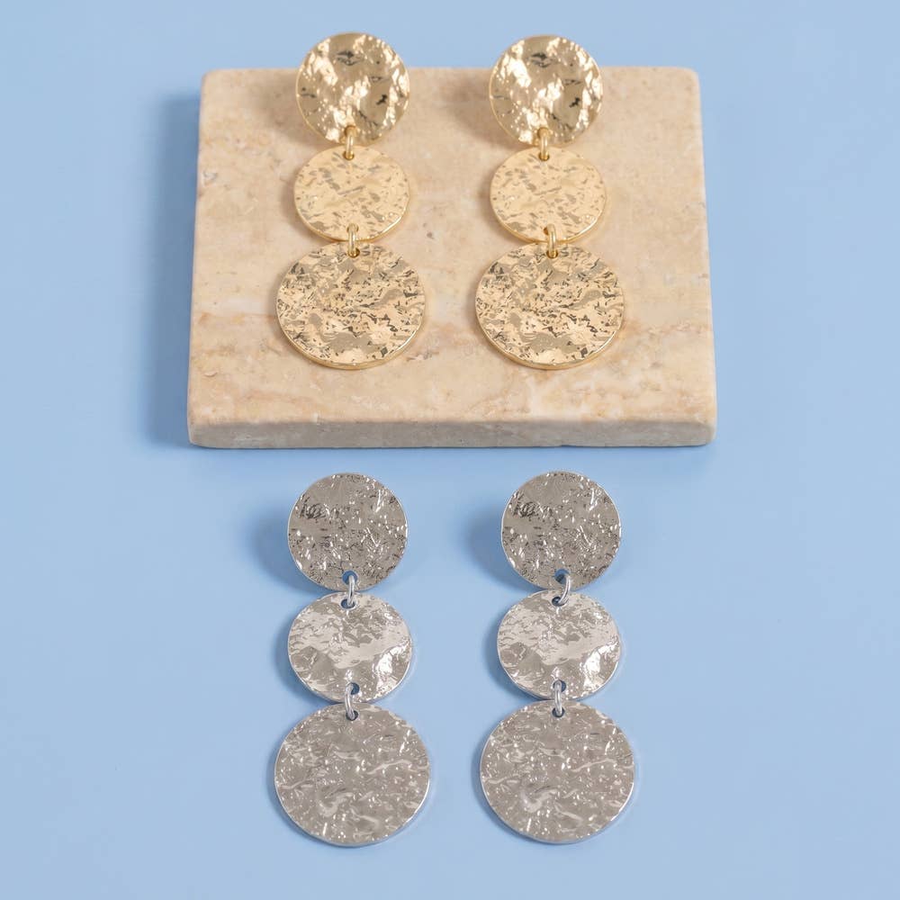 Graduated Hammered Disc Drop Earrings