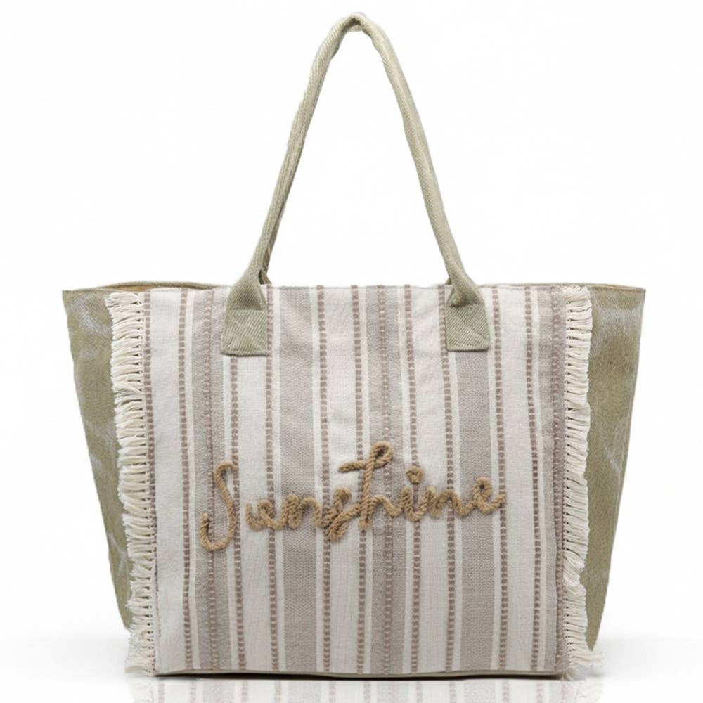 Vintage SUNSHINE Message Stripe Fringe Tote Bag