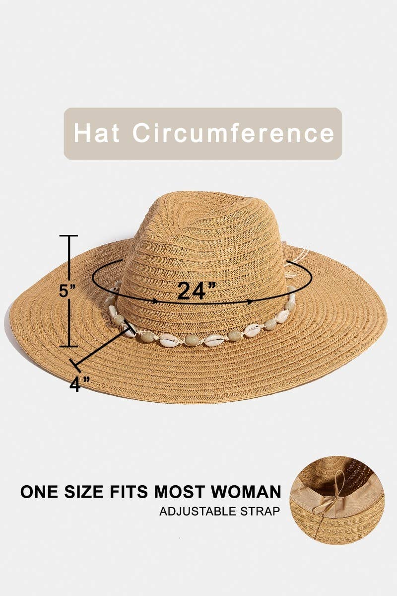 Sea Shell Floppy Straw Hat: Khaki