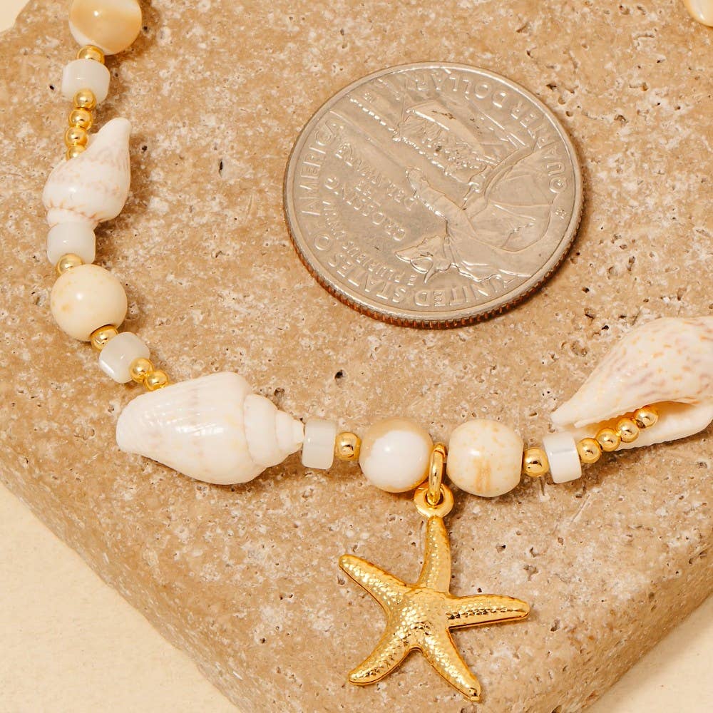 Starfish Pendant And Conch Shell Beaded Bracelet