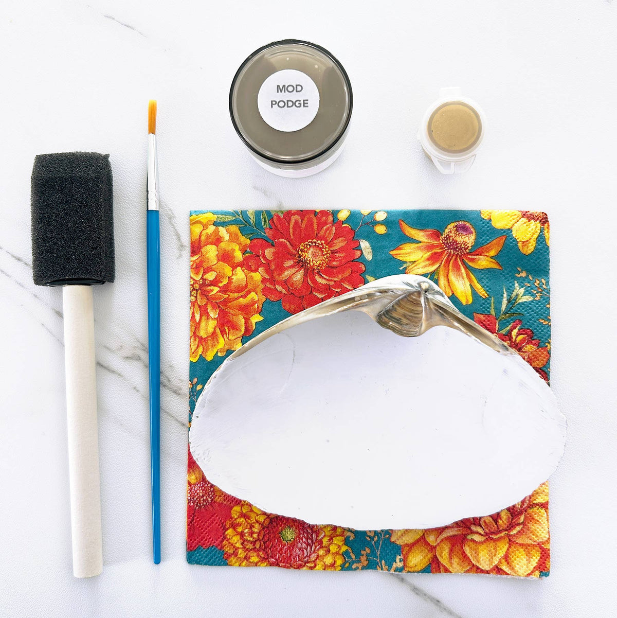 DIY Clam Shell Colorful Floral Mini Decoupage Kit
