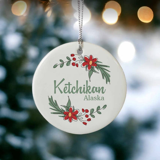 Christmas Poinsettia Ornament w/ Your City or State
