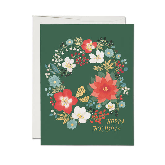 Holiday Wreath Christmas Greeting Card by Anna Emilia Laitinen