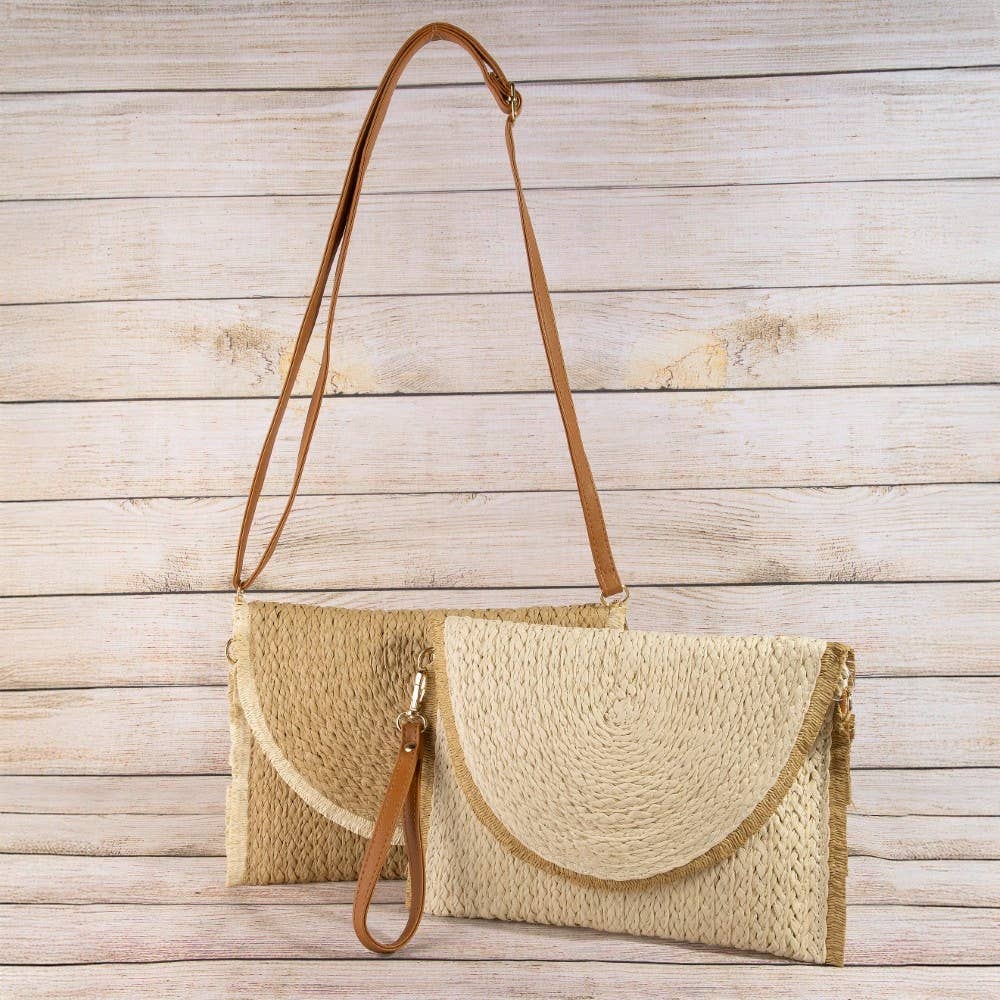Fringed Trim Straw Clutch Bag