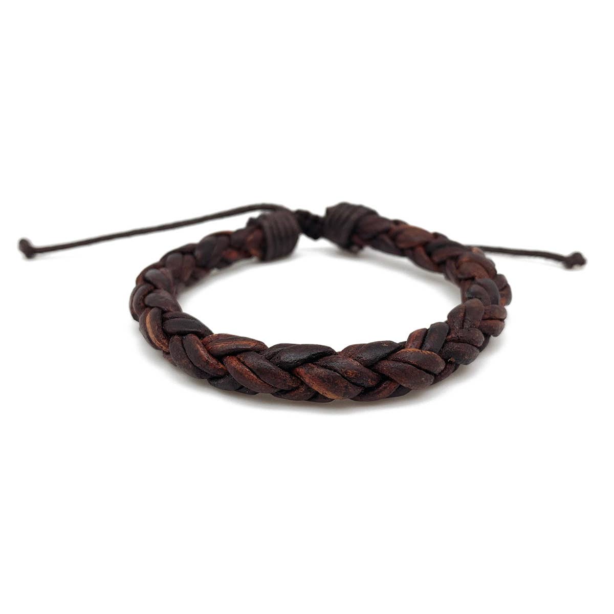 Aadi Leather Round Wrapped Braid Pull Tie Men's Bracelet