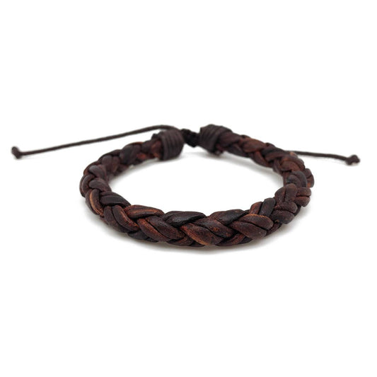 Aadi Leather Round Wrapped Braid Pull Tie Men's Bracelet