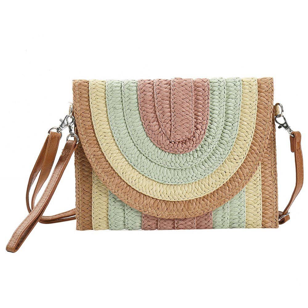 Multi Colored Striped Straw Clutch / Crossbody Bag