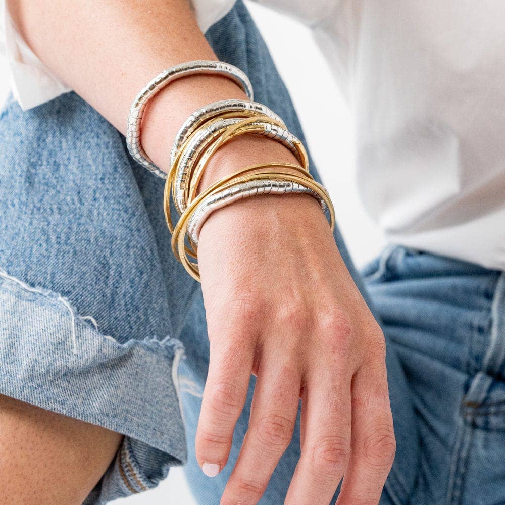 Lucille Round Bead Stretch Bracelet Silver