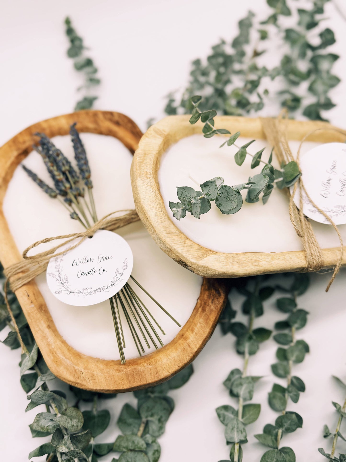 Un-stained Petite Dough Candle: Dried Eucalyptus / Sweet Vanilla