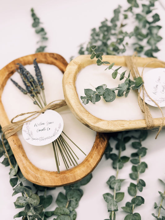 Un-stained Petite Dough Candle: Dried Eucalyptus / Sweet Vanilla