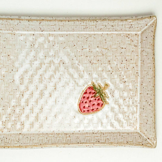 Strawberry Pattern 12" Handmade Ceramic White Platter