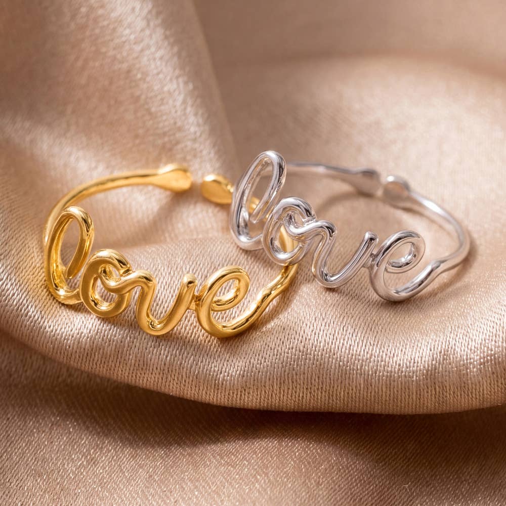 Delicate Love Script Cutout Band Ring