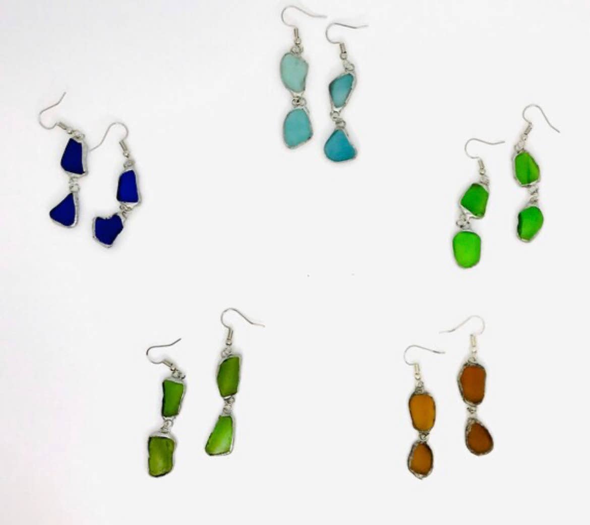 Drift Duo Sea Glass Earrings: Carded on brown cardstock