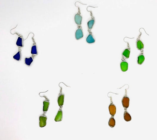 Drift Duo Sea Glass Earrings: Carded on brown cardstock