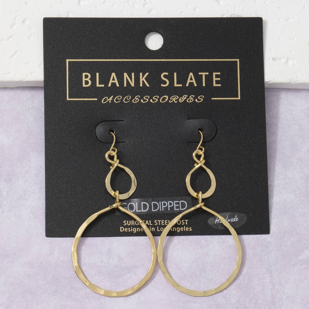 Gold Dipped Hammered Infinity Twist Drop Earrings
