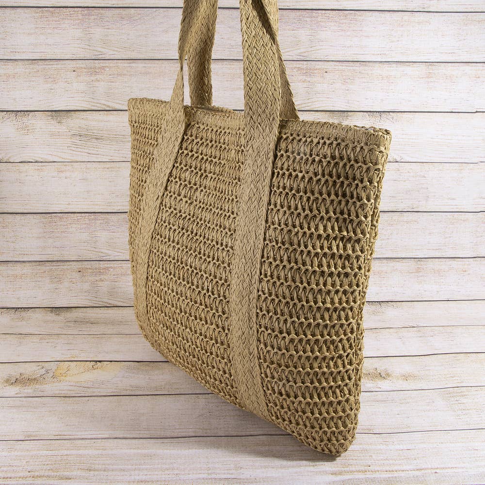 Woven Paper Straw Tote Bag With Tassel