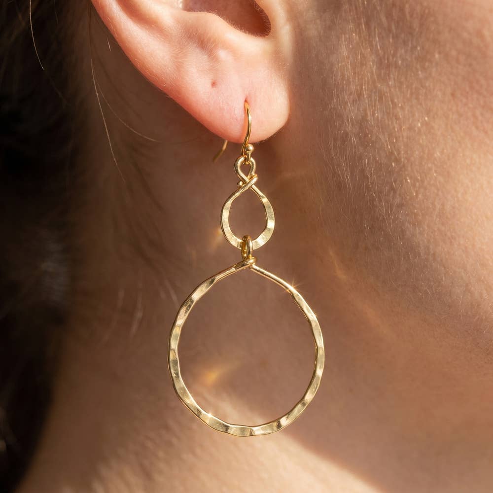 Gold Dipped Hammered Infinity Twist Drop Earrings