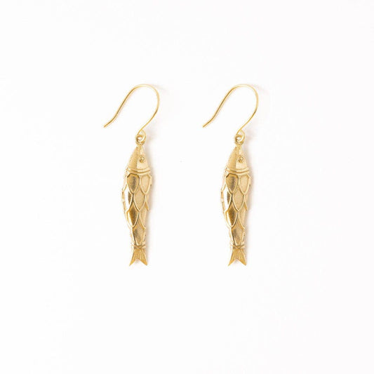 Earrings Gold Sally Fish Dimensional Dangle