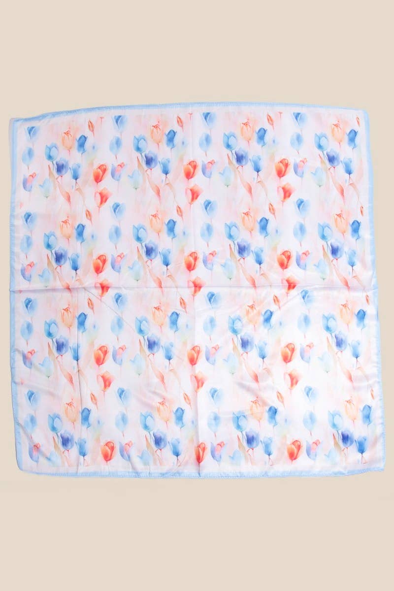 Floral Tulip Pattern Square Bandana Scarf
