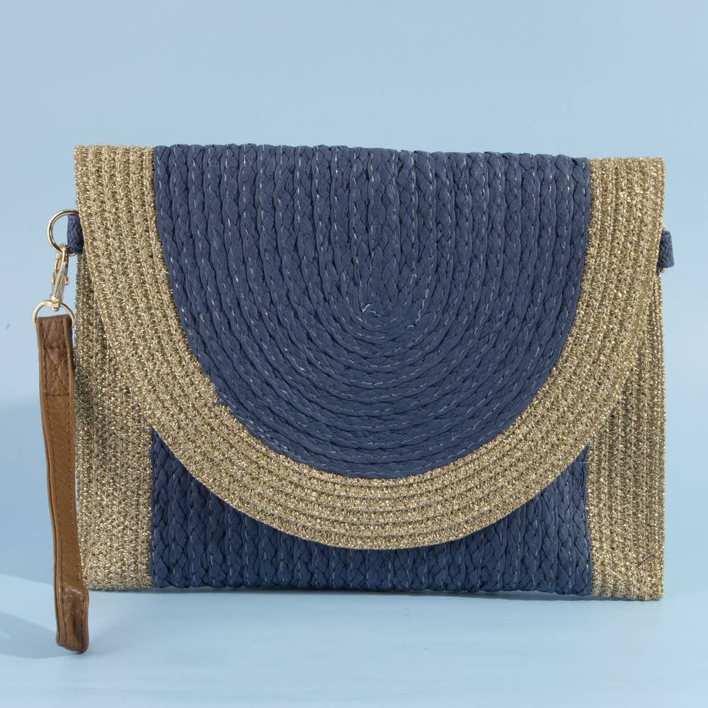 Half Moon Flap Woven Straw Clutch Bag