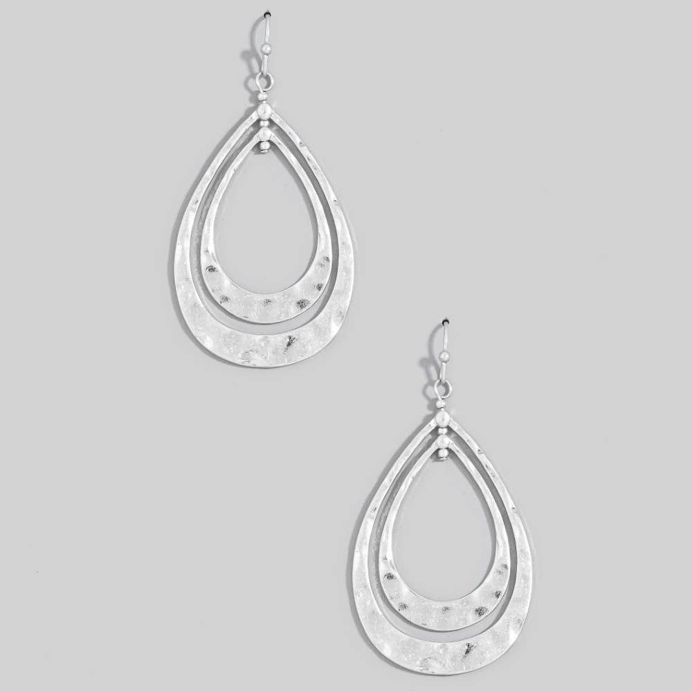 Hammered Double Teardrop Layered Dangle Earrings