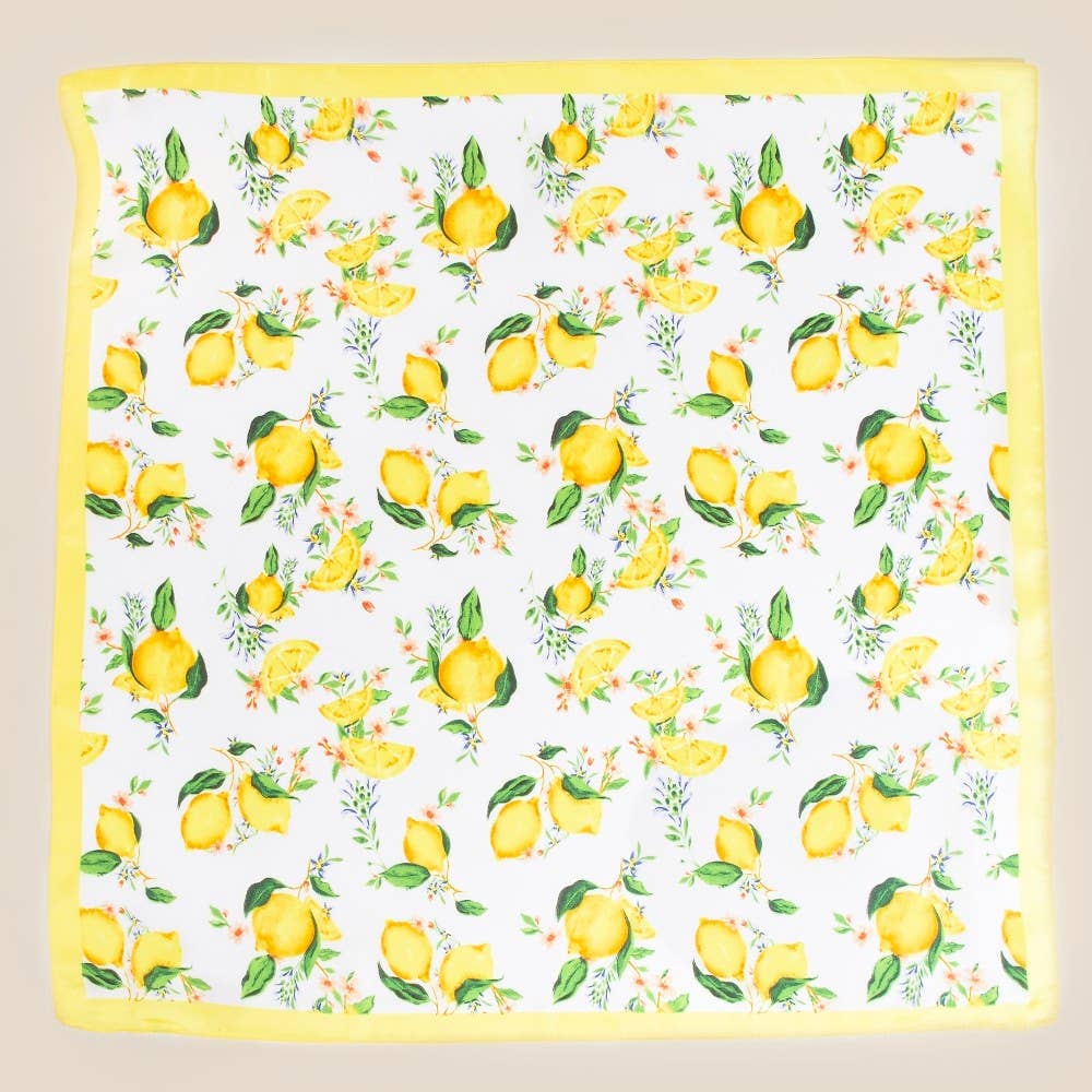 Lemons And Flowers Print Square Bandana Scarf