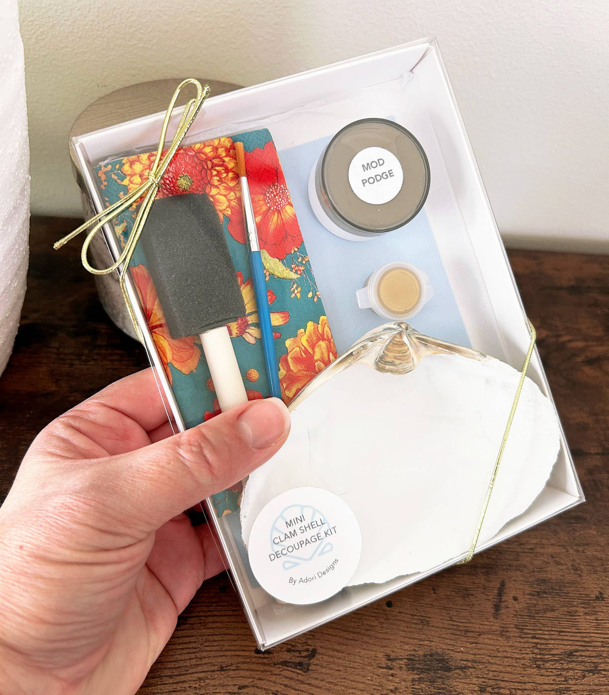 DIY Clam Shell Colorful Floral Mini Decoupage Kit