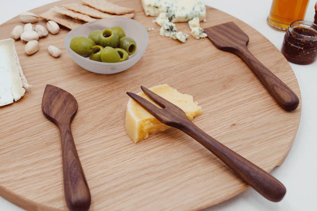 6.5" Walnut Wood Cheese Set - Handmade Serving Utensils