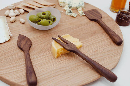 6.5" Walnut Wood Cheese Set - Handmade Serving Utensils