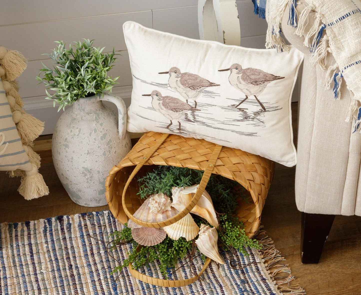 Pillow - Embroidered Sandpipers