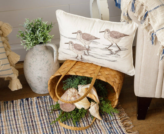 Pillow - Embroidered Sandpipers