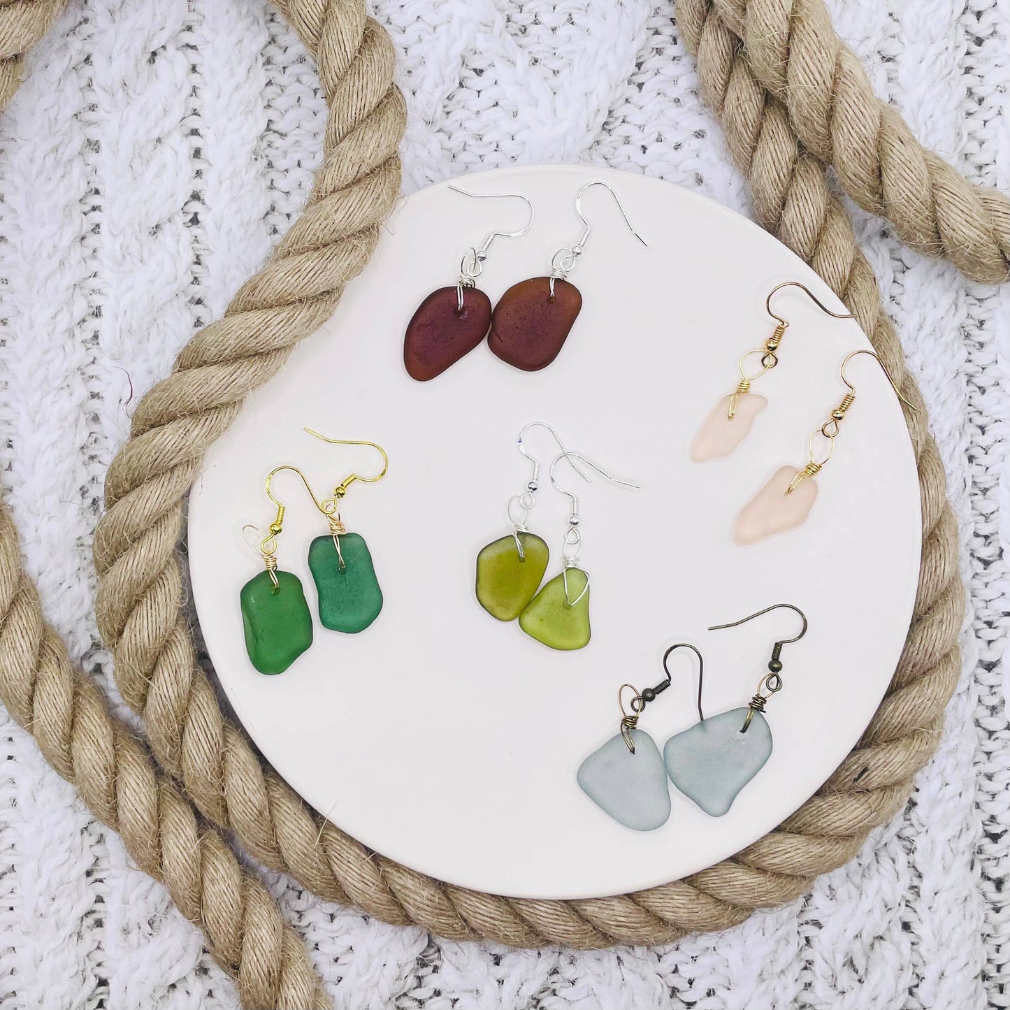 Salt & Story Sea Glass Earrings: Carded on brown cardstock / Silver only (.925 Sterling)