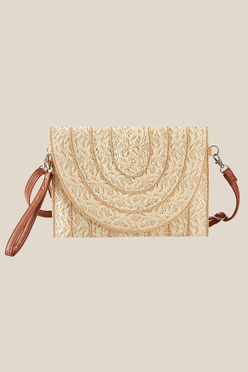 Stitched Straw Envelope Crossbody Bag