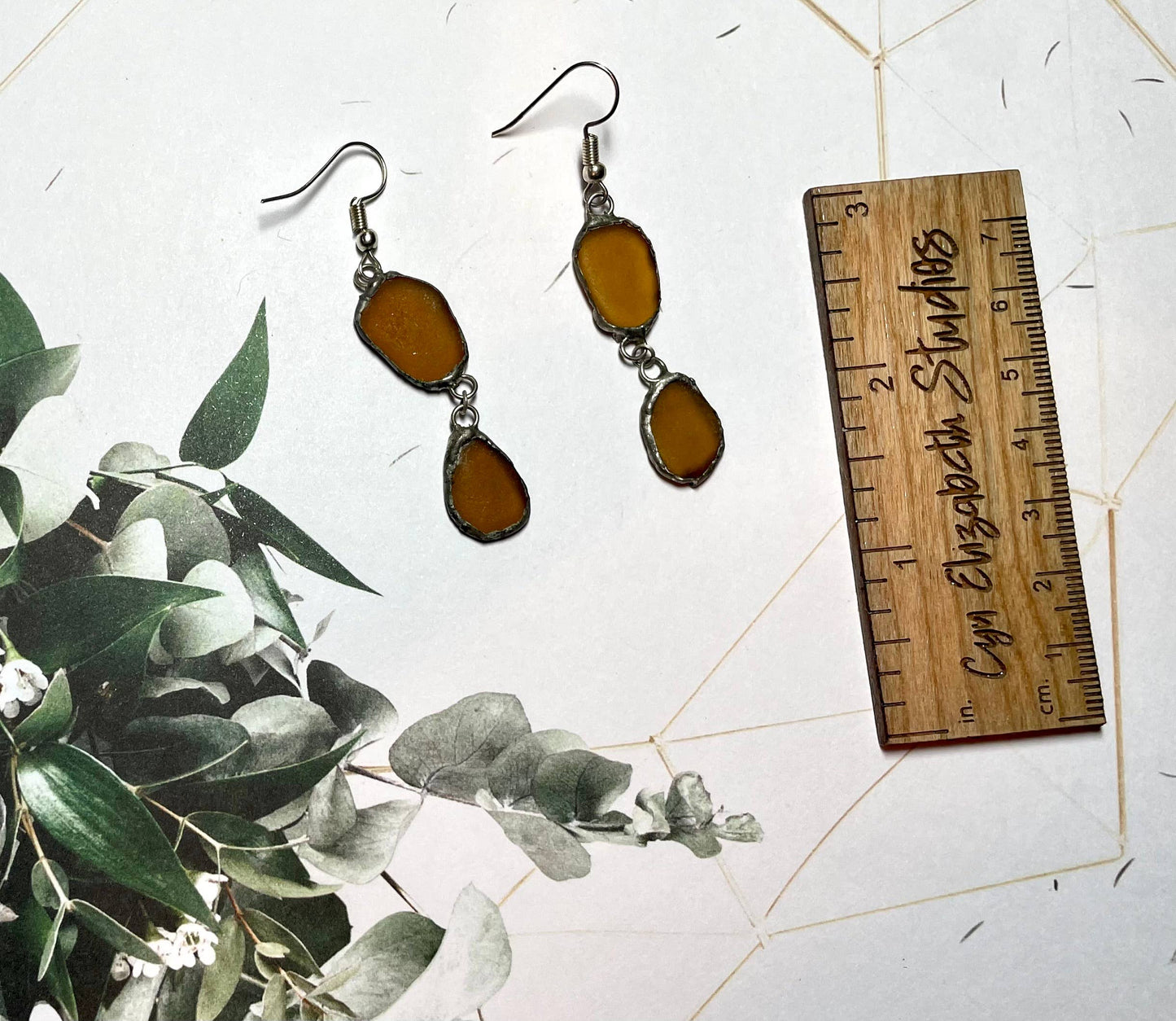 Drift Duo Sea Glass Earrings: Carded on brown cardstock