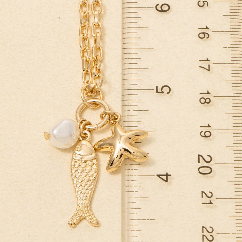 Fish Pearl And Starfish Pendants Necklace