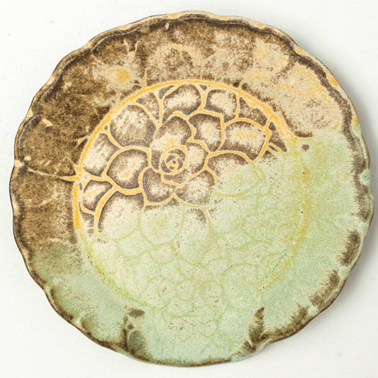Ceramic Spoon Rest- Green Succulent Pattern Handmade in Ohio