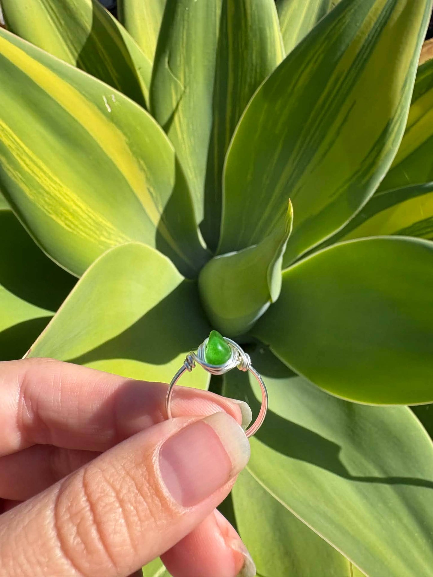Genuine Kelly Green Sea Glass Silver Plated Ring