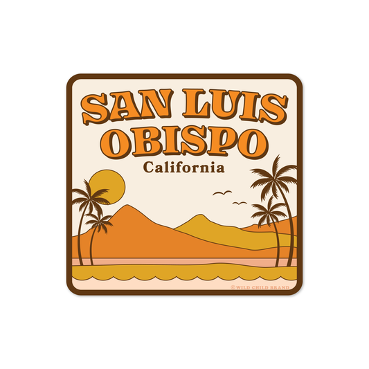 San Luis Obispo California Sticker | Retro Mountains Palms