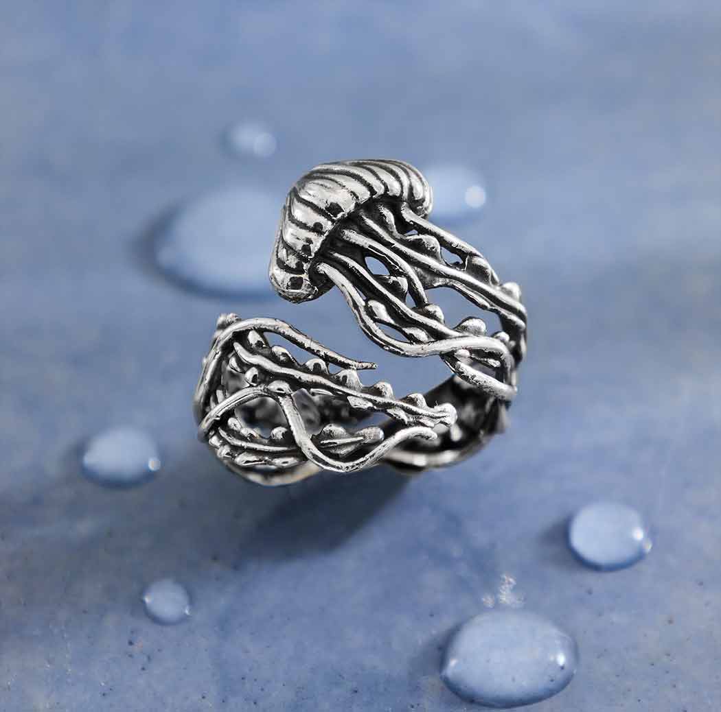 Sterling Silver or Bronze Adjustable Jellyfish Ring
