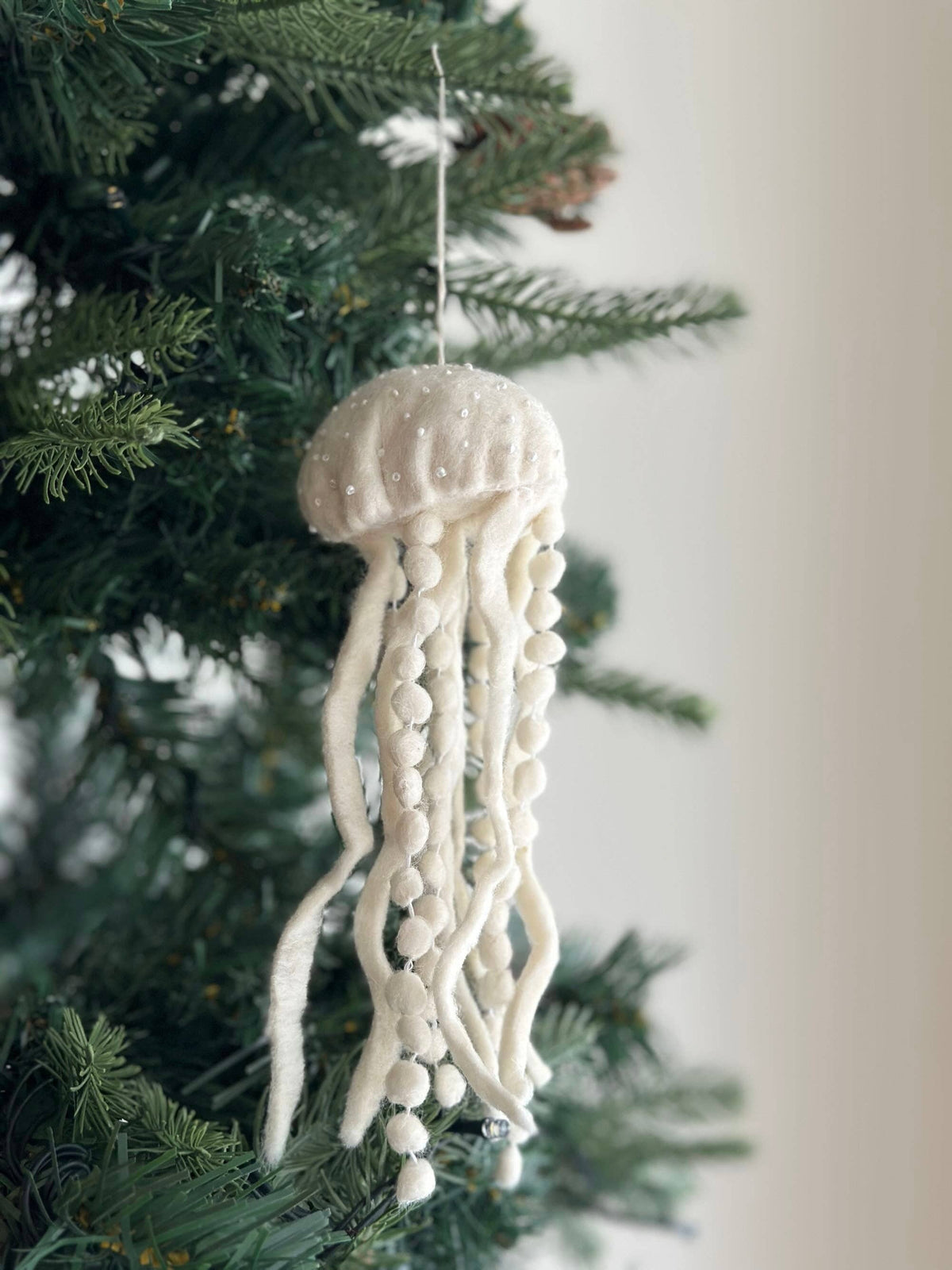 Felt White Sea Life Ornament - Scallop, Seahorse, or Jellyfish