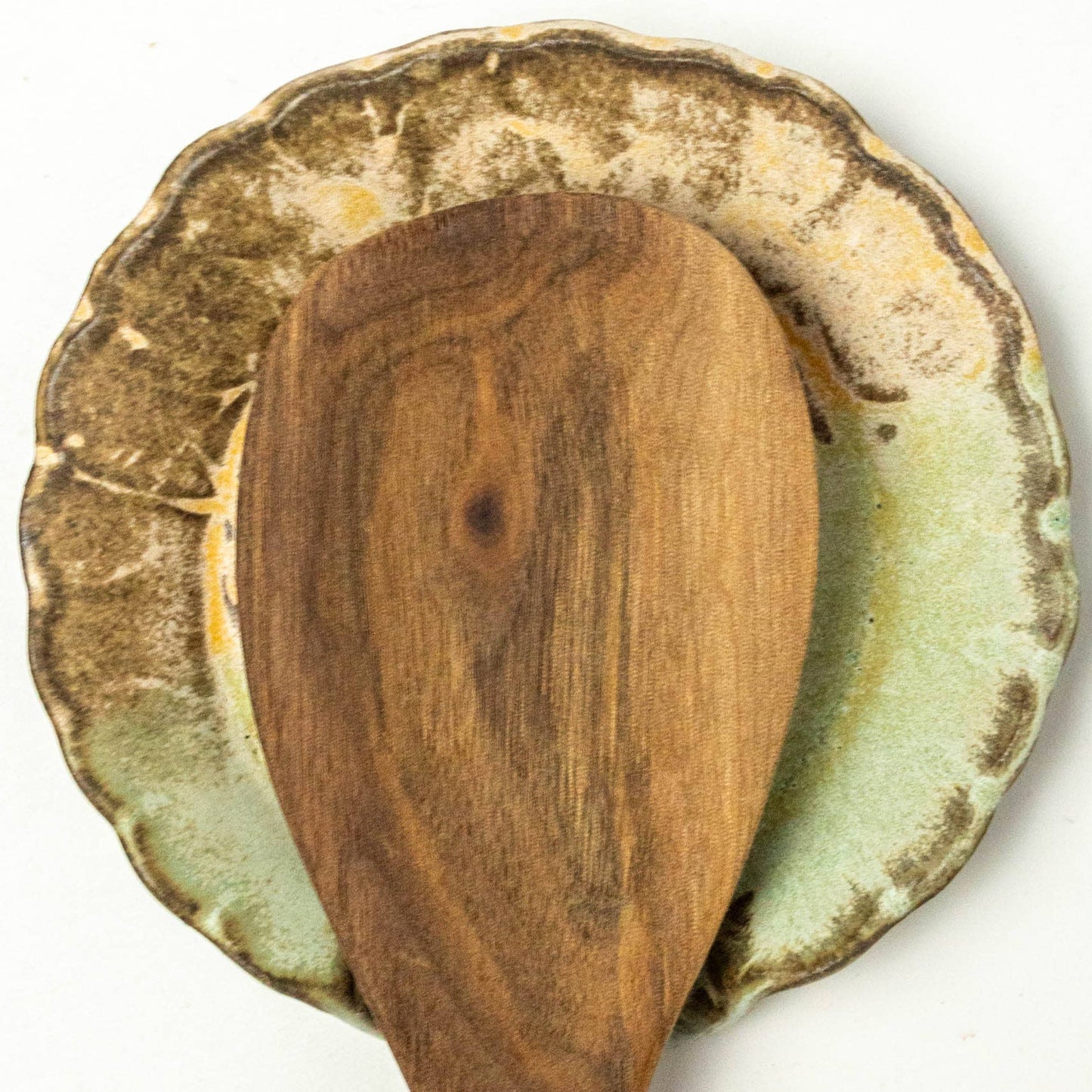 Ceramic Spoon Rest- Green Succulent Pattern Handmade in Ohio