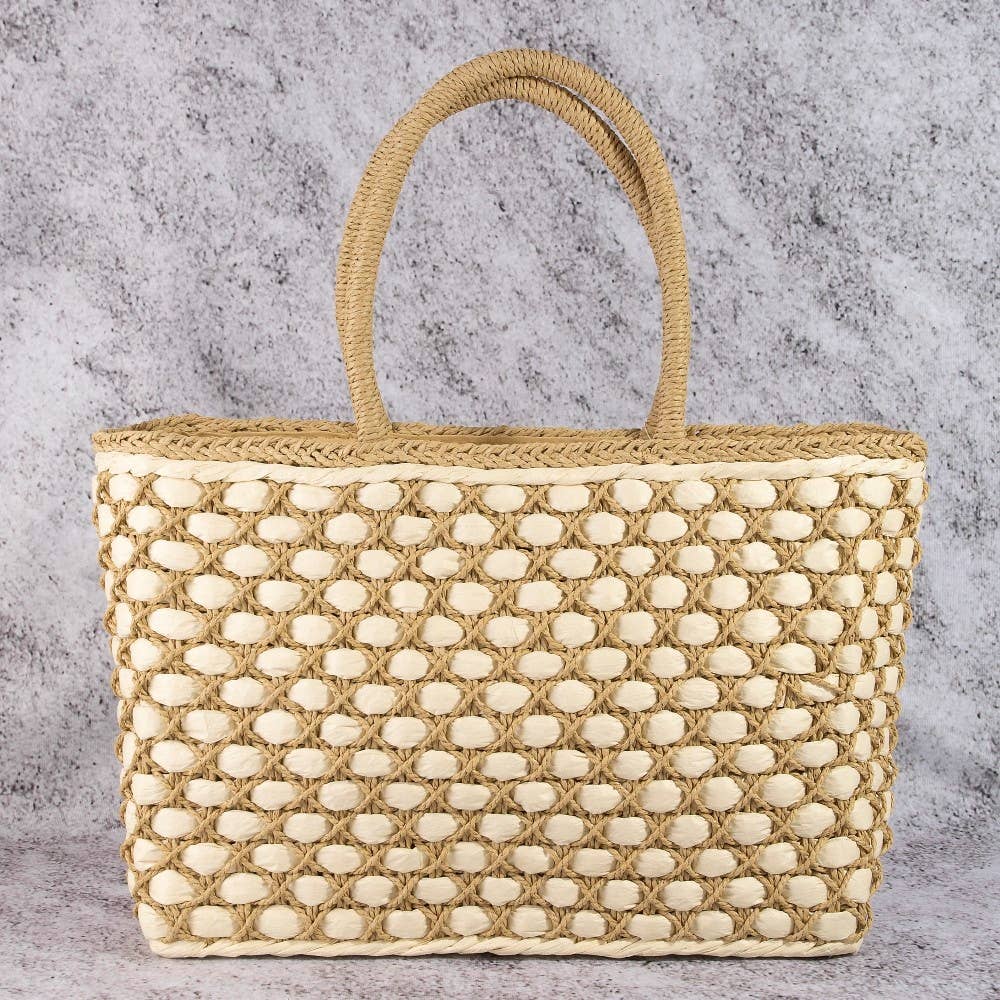 Woven Lattice Straw Tote Bag