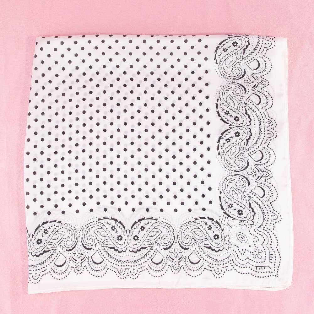 Polka Dot & Paisley Border Print Satin Square Scarf