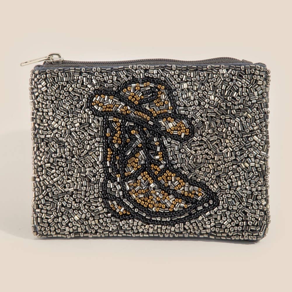 Metallic Seed Beaded Cowboy Boots And Hat Coin Purse