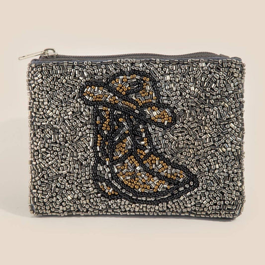 Metallic Seed Beaded Cowboy Boots And Hat Coin Purse